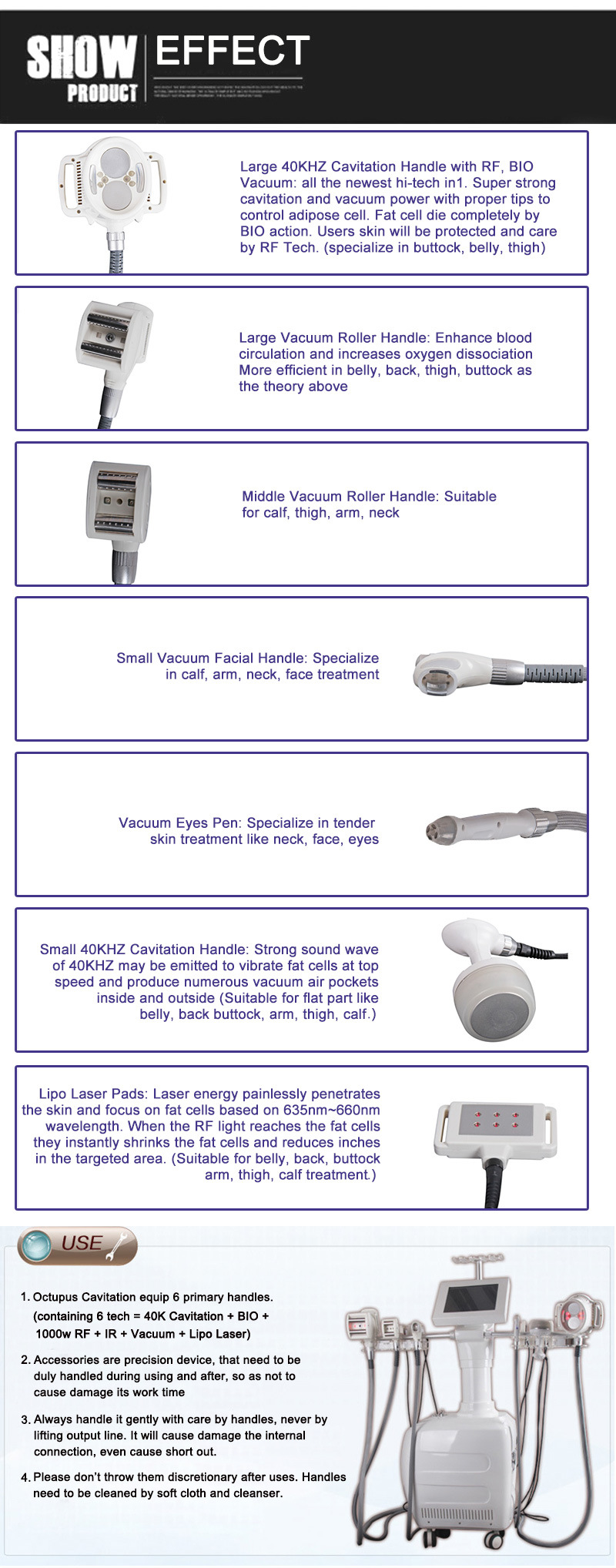 Laser and RF 40K Hz Cavitation High Quality Slim Body Painless Octupus Cavitation