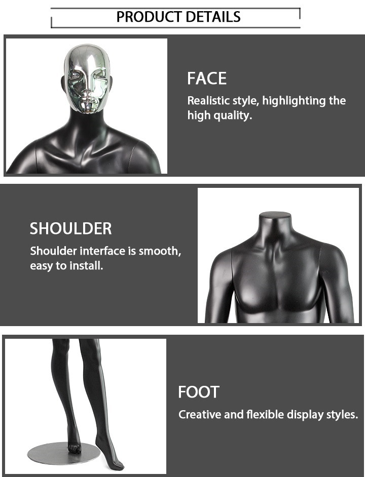 Matt Black Head Plating Full Body Male Mannequin Display Models