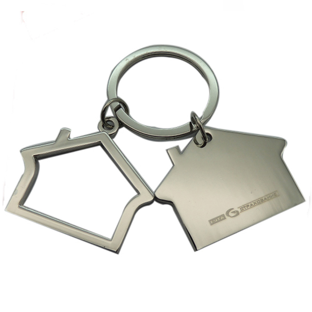 Customized Zinc Alloy Laser Logo House Shape Keychain