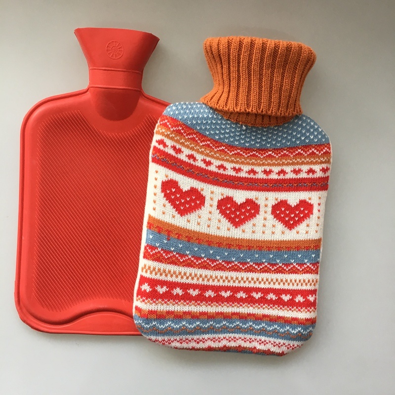 2L Rubber Hot Water Bag with Knit Heart Cover