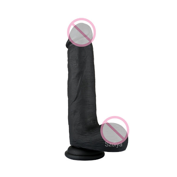 100% Silicone Realistic Black Dildo Sturdy Suction Cup Sex Toy (DYAST421A)