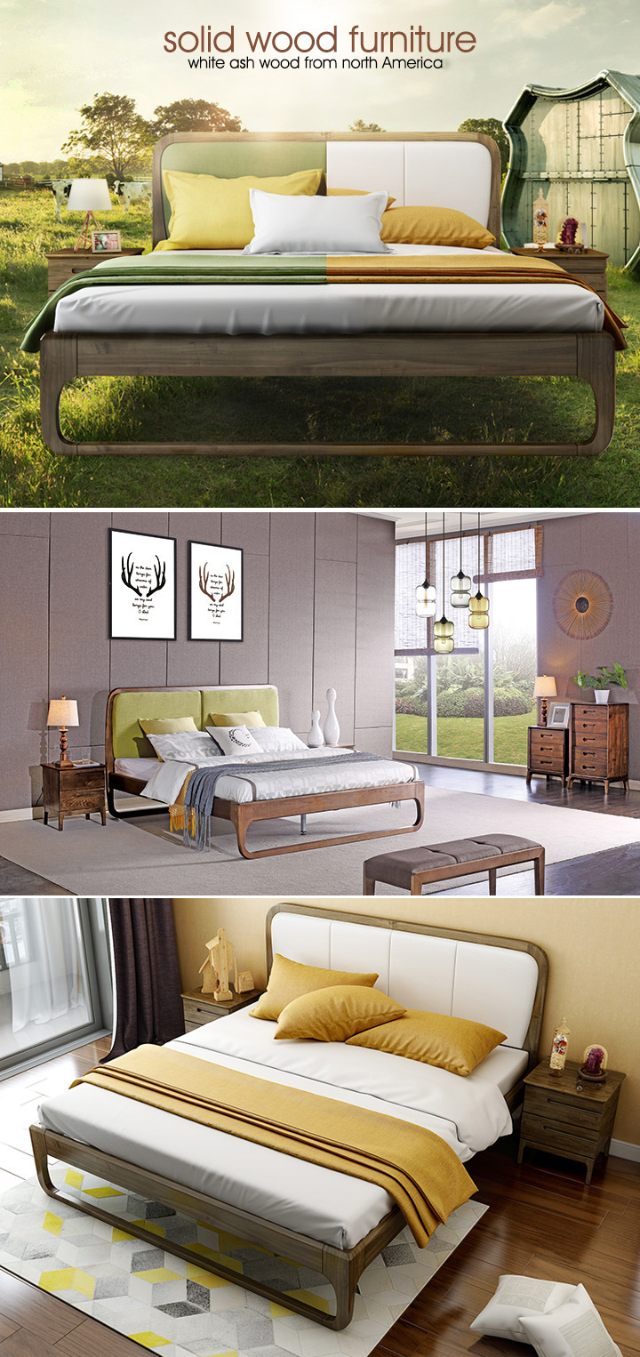 Modern Indoor Furniture Bedroom Set Solid Wood Bed for Home