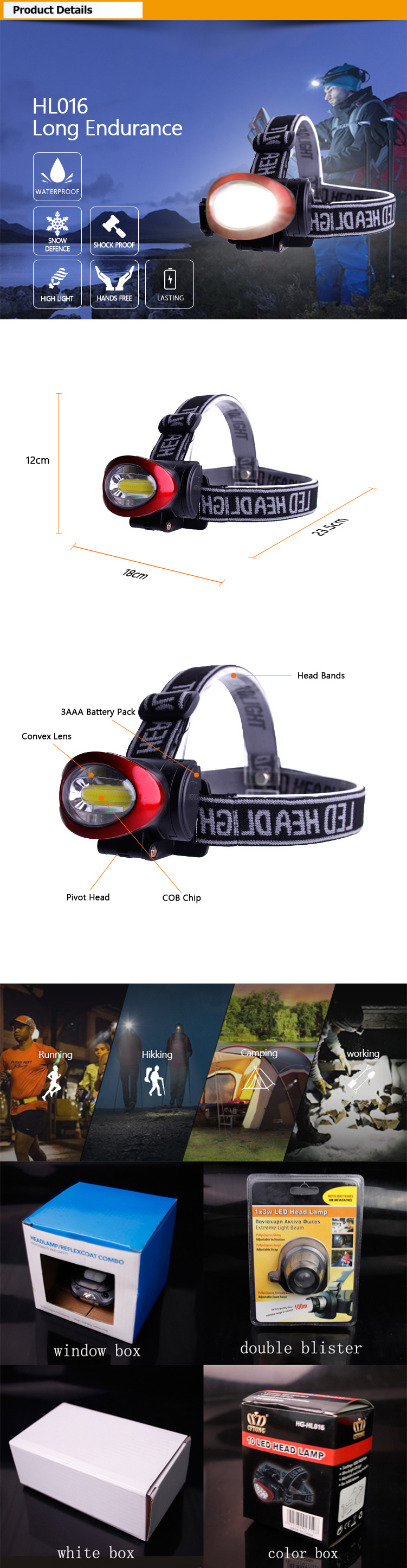 Super Bright 3 Watt Outdoor Camping Light LED Head Light for Hunting