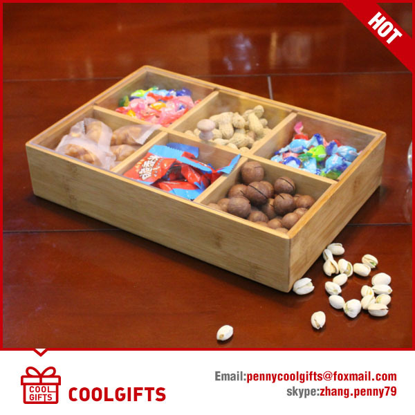 Bamboo Multi Sectional Compartment Snacks Serving Tray with Lid