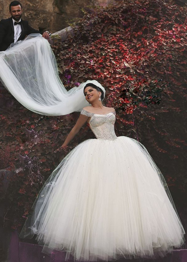 off Shoulder Bridal Ball Gowns Beaded Corset Wedding Dress S201710