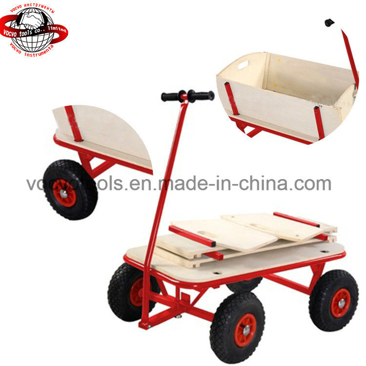 Foldable 4 Wheel Wooden Wagon Beach Tool Garden Cart