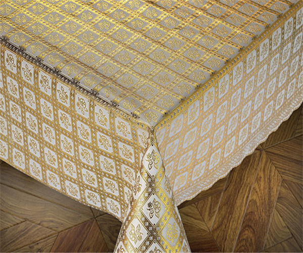 137 Cm Vinyl PVC Lace Crochet Table Cloth in Roll Gold/Silver Coated