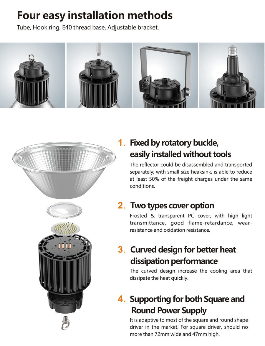 200W Warehouse Lighting Round LED High Bay Light