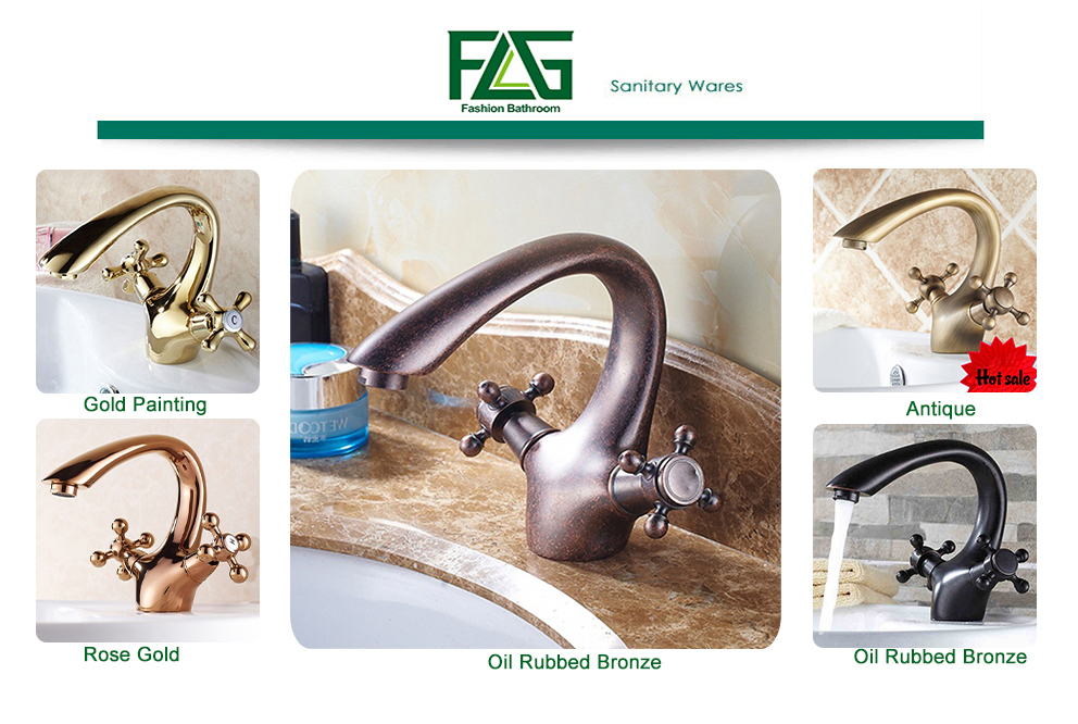 Flg Red Bronze Double Handles Solid Brass Basin Taps