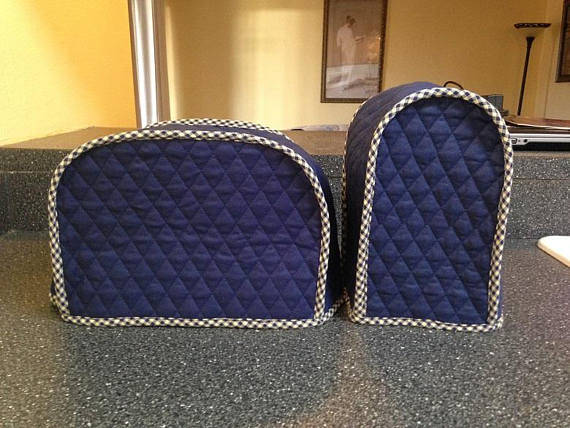 Navy Blue Primitive Kitchen Decor 2 Slice Toaster and Can Opener Dust Cover Set Kitchen Small Appliance Covers