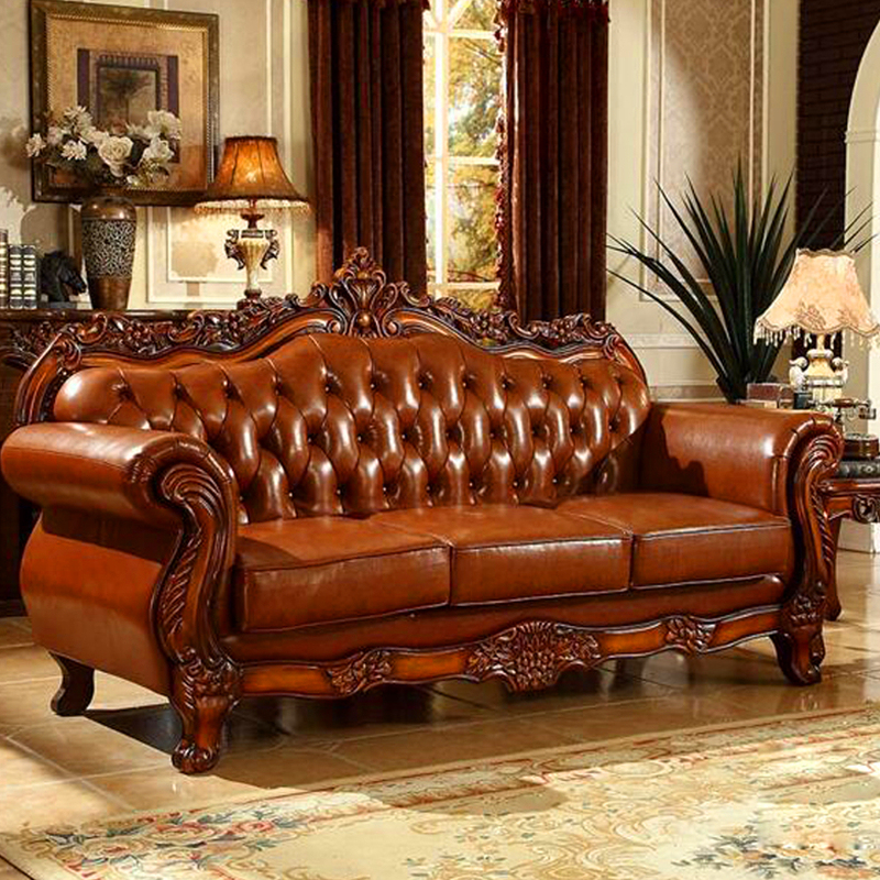Living Room Furniture with Wood Leather Sofas and Table (619R)