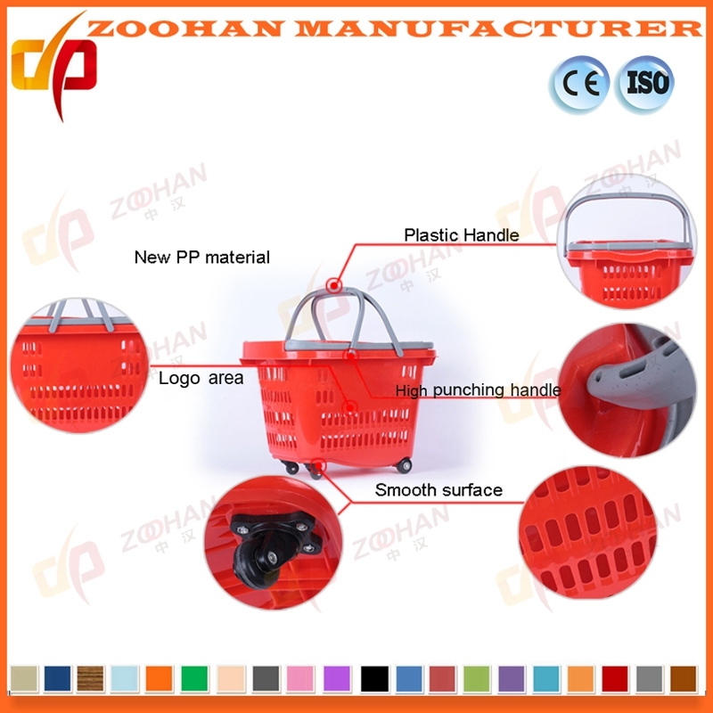 Plastic Portable Supermarket Rolling Shopping Wheel Basket (Zhb81)