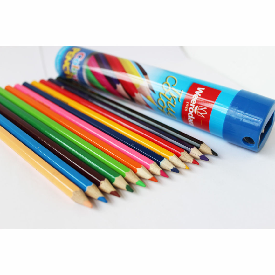 12 Color Pencils in Tin Tube, Wooden Color Pencils