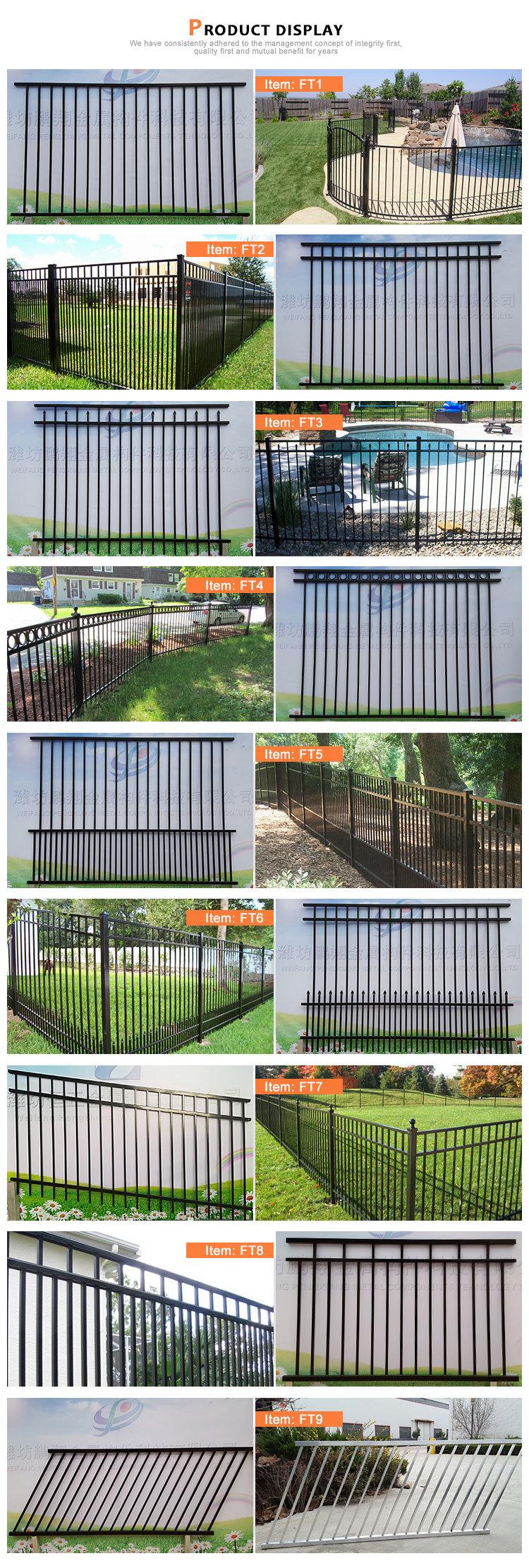 High Security Black Aluminum Flat Top Pool Fence for USA Ca Au Nz Market