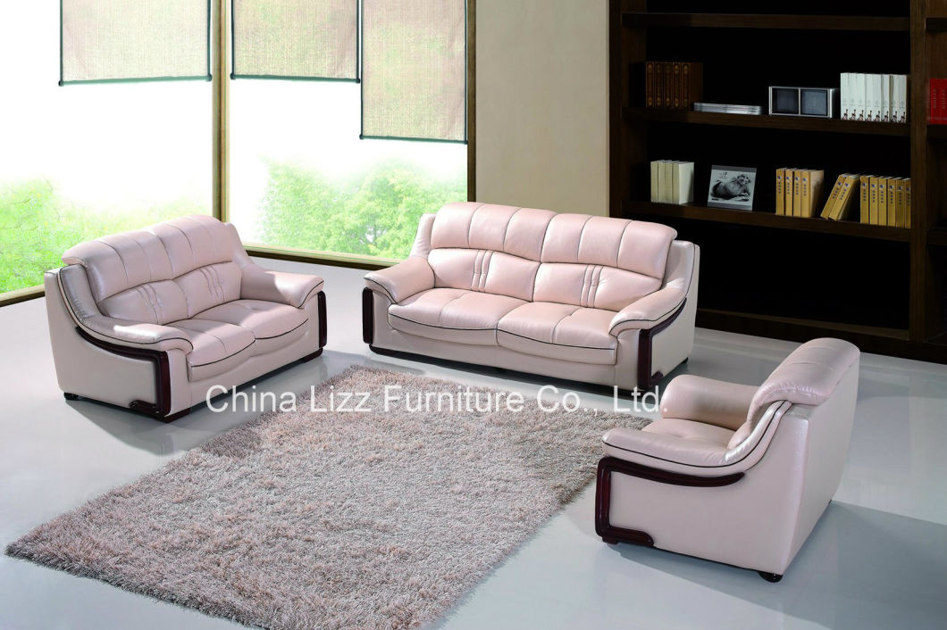 Fashion American Style Modern Leather Sofa with Wooden