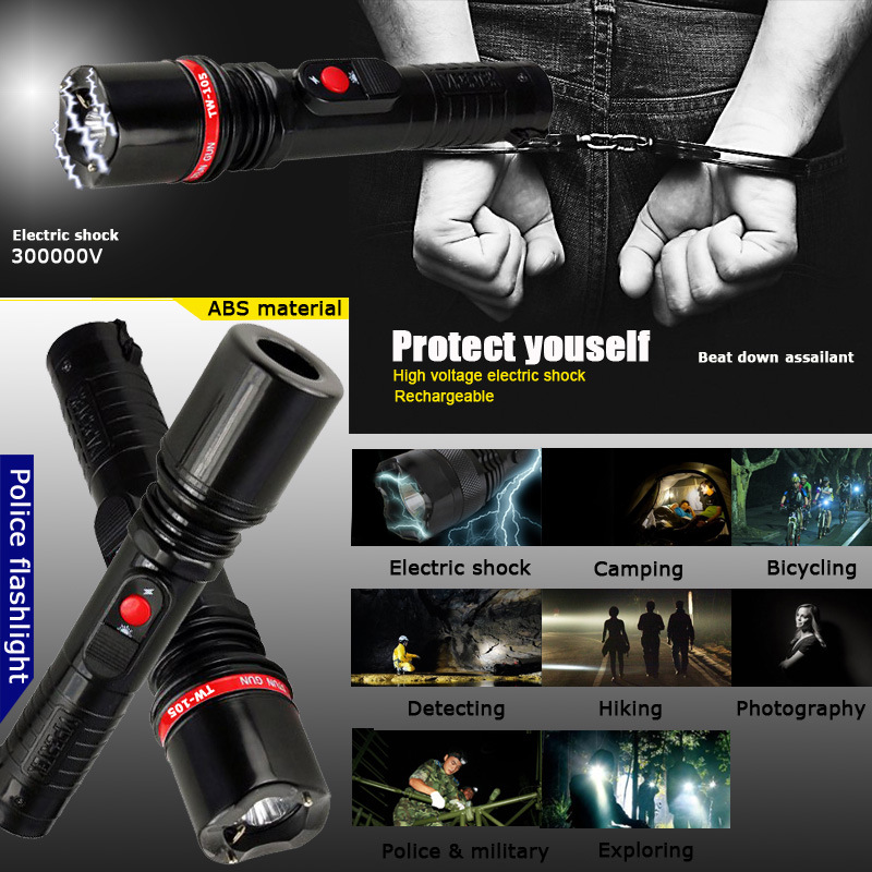 Solid Police Security Flashlight with Wrist-Strap Stun Guns