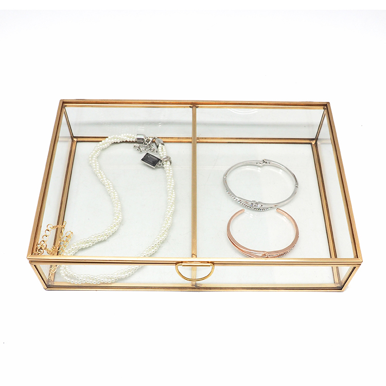 Wholesale Double Compartments Modern Golden Glass Jewelry Box