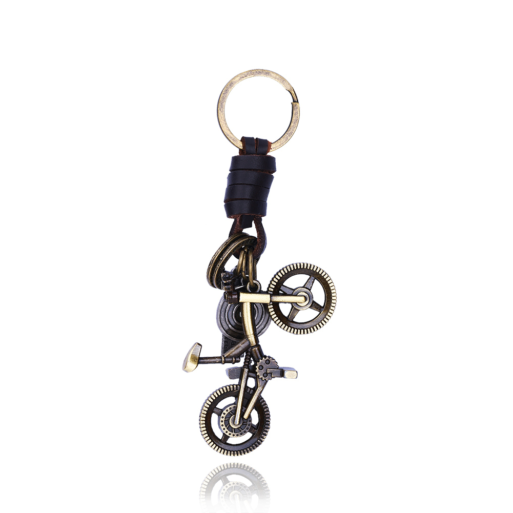 Alloy Motorcycle Shape Pendant Antique Bronze Plated Leather Key Chain