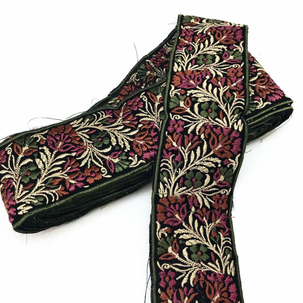 Jacquard Polyester Flower Embroidered Webbing Tape