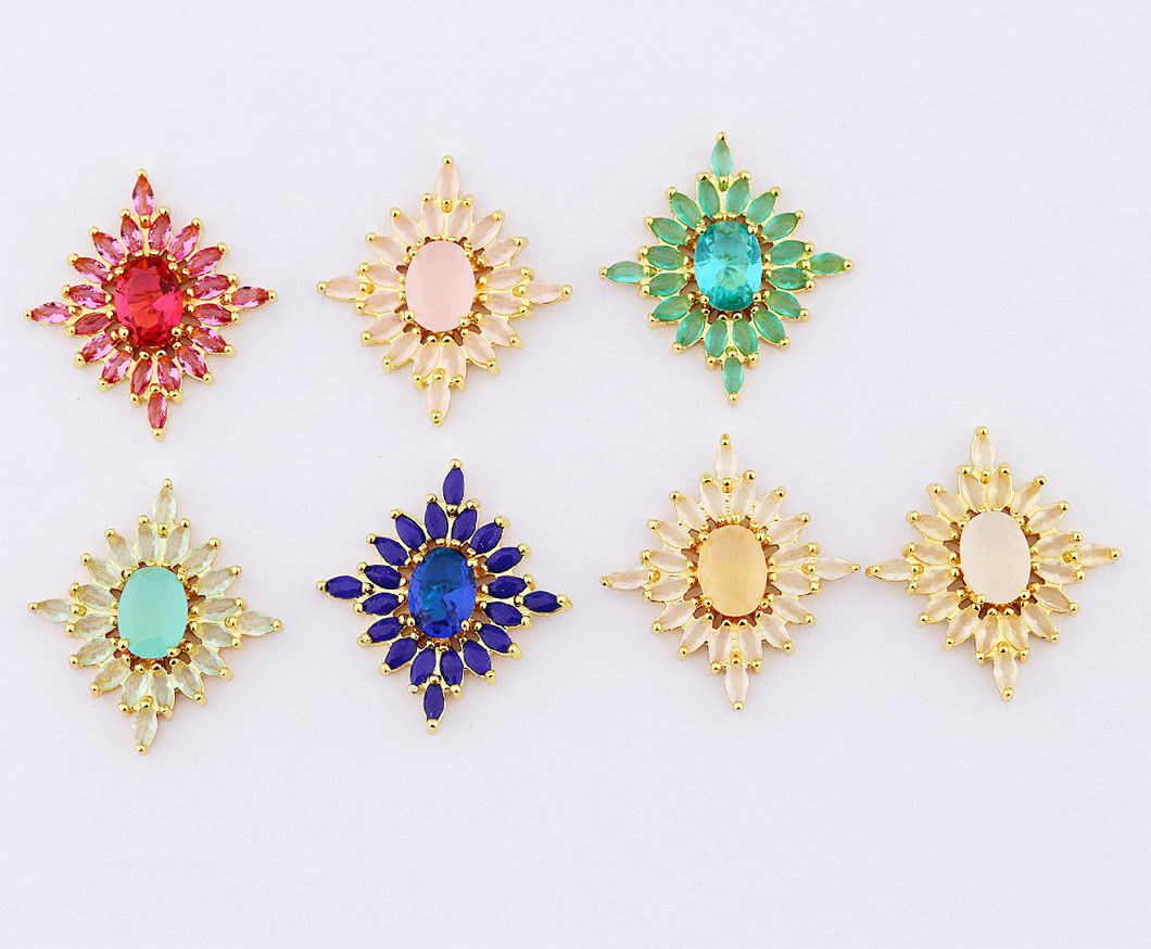 Colored Crystal Brass Jewelry Stud Earrings for Women Party