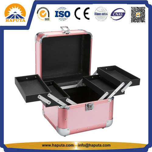 Makeup Train Case Pink with Trays Single Open (HB-3214)