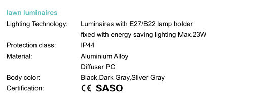 Luminaires with E27/B22 Lamp Holder for Garden Use