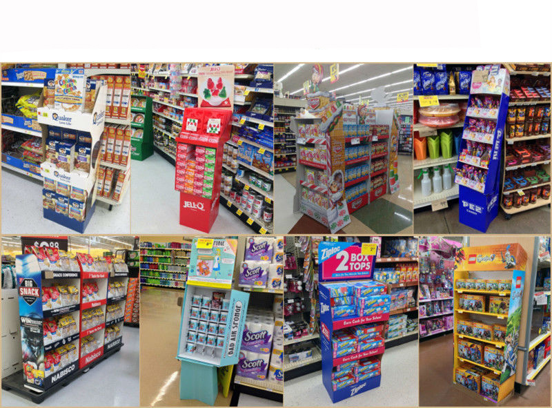 Advertising Pop Cardboard Display Stand/Supermarket Advertising Shelf Standing