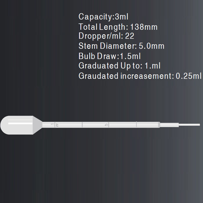 3ml Capacity Short Bulb Transfer Pipettes with Graduation to 1ml