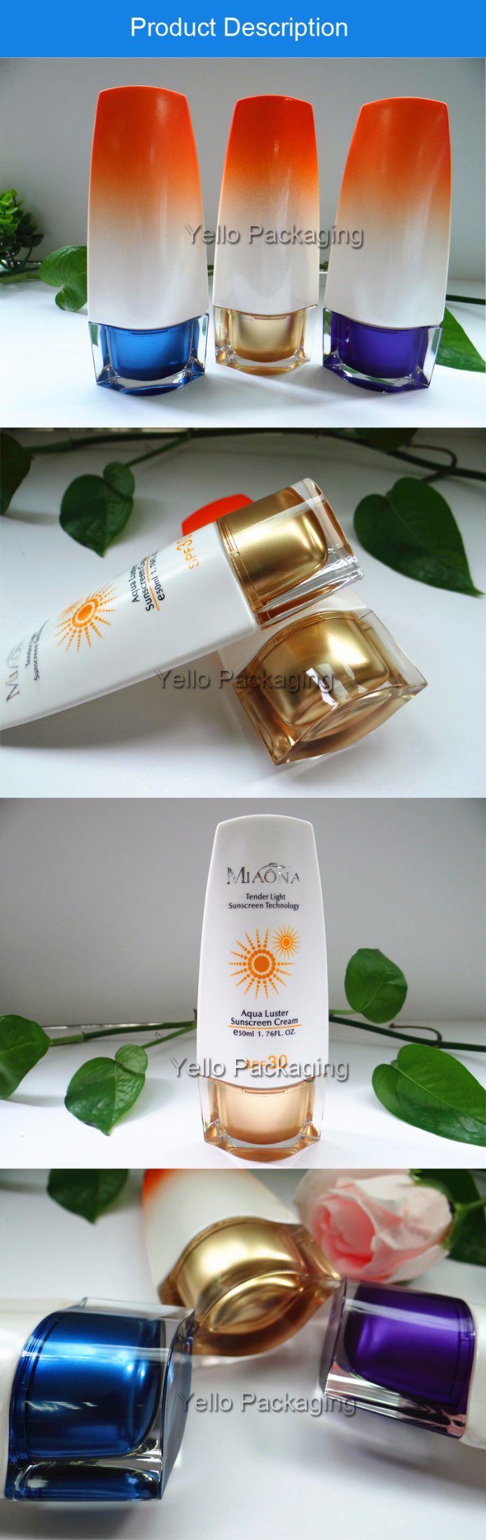 PE Cosmetic 50ml Plastic Bottle Cosmetic Sun Cream Container