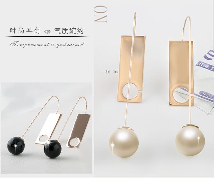 Fashion Ladies Jewelry Stainless Steel Long Drop Pearl Earrings