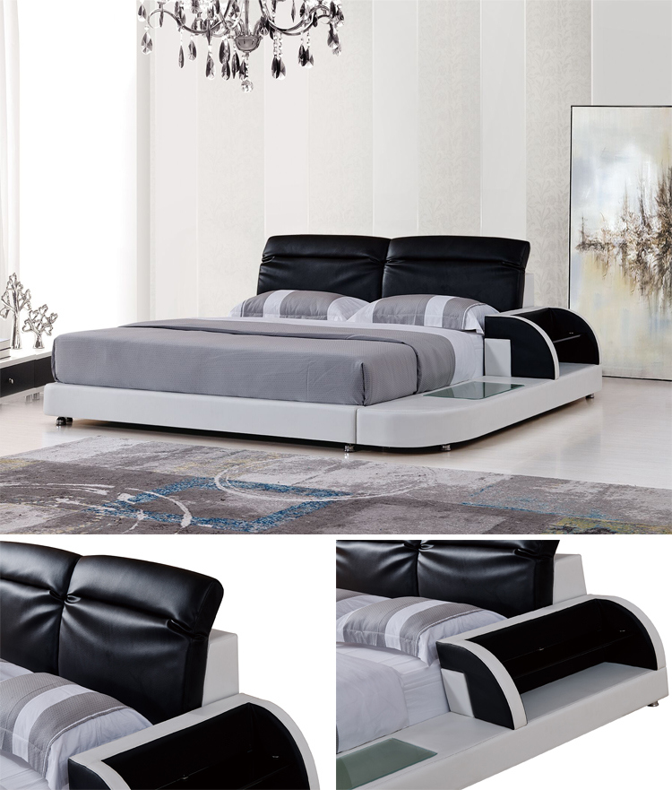 Convenient Leather Bed with Adjustable Head