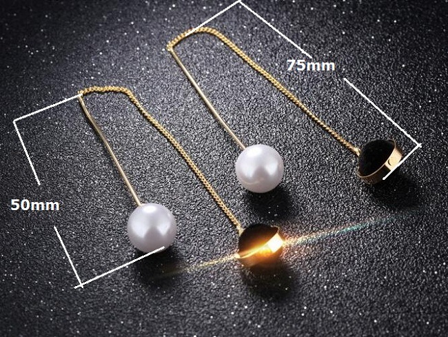 Top Quality White/Black Imitation Pearl Earrings 75mm Long Gold Color Drop Earrings for Women Wedding Jewelry Girl Gifts