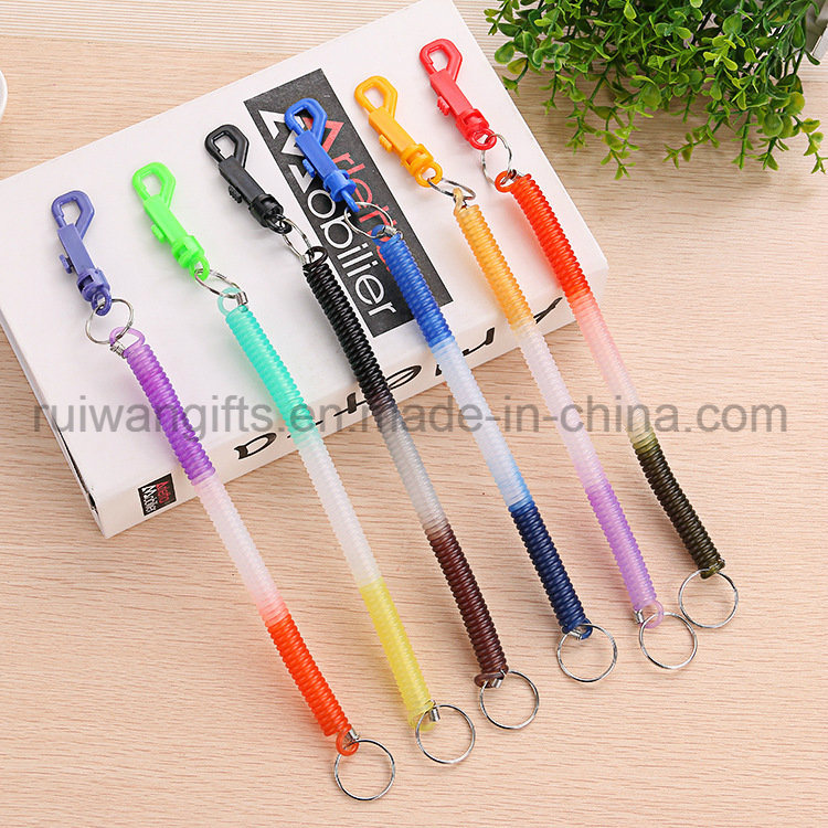 Promotion Plastic Bungee Cord Coil Keychain, Retractable Keychain, Spring Key Tag