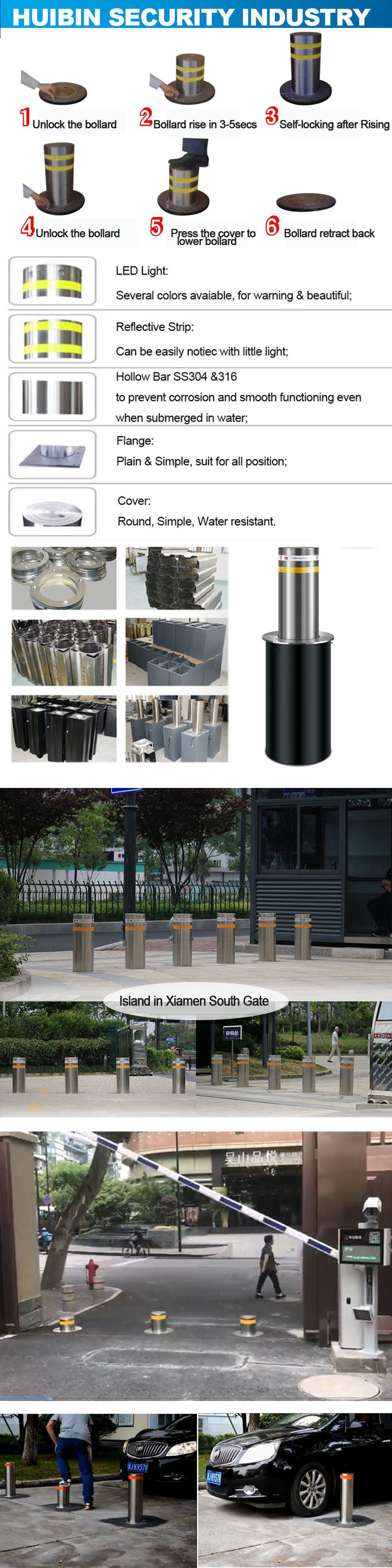 Access Control Semi-Automatic Bollard Hydraulic Lifting Bollard for Warning Sign