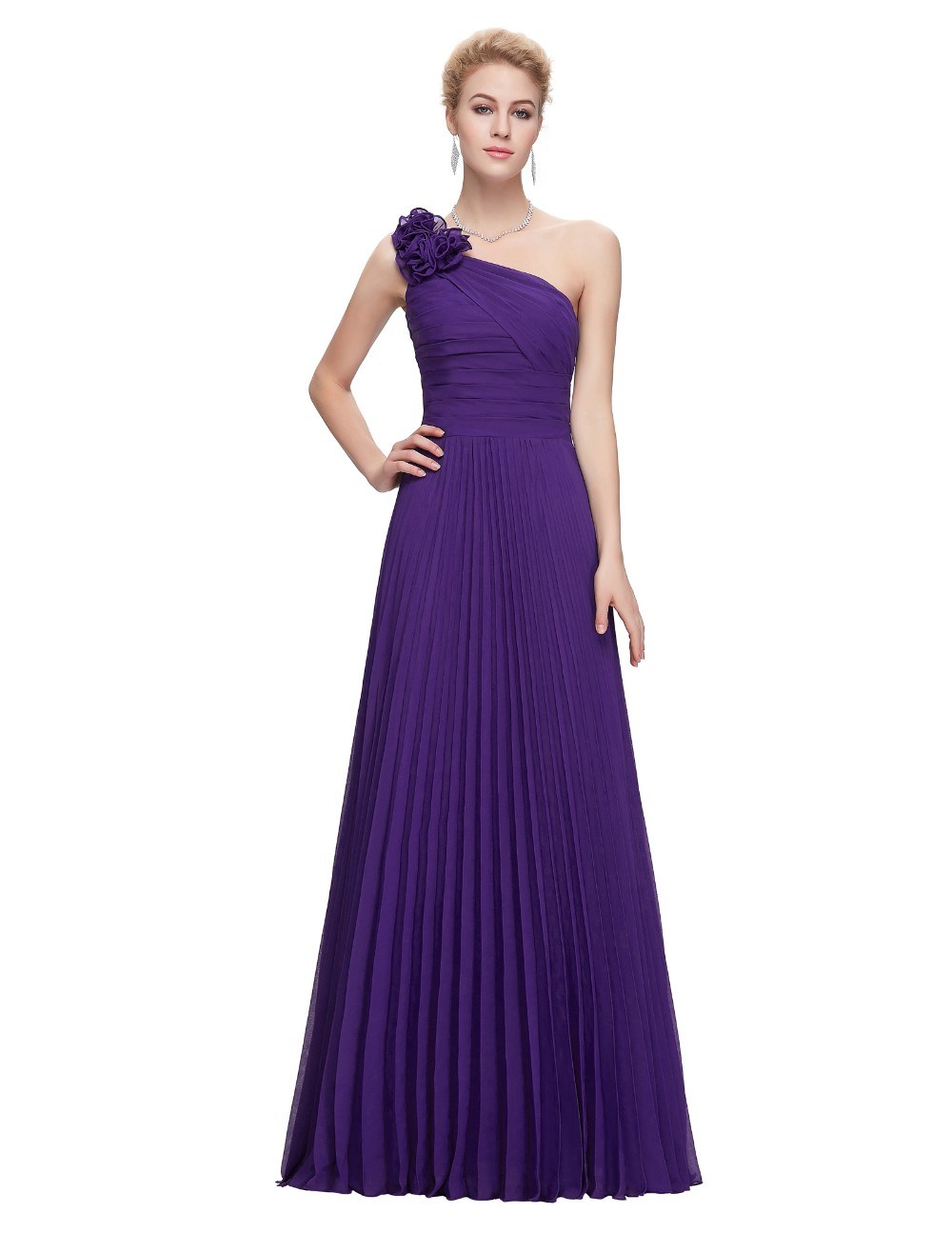 Ladies One Shoulder Evening Dress Long Prom Bridesmaid Dress