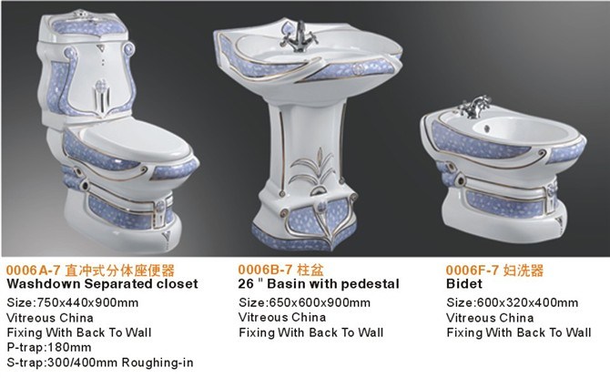 Luxury Design Ceramic Sanitaryware Bathroom Suite for Toilet Pedestal Basin