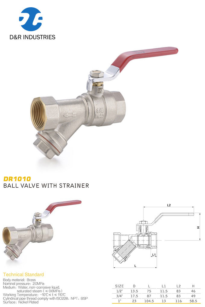 Pn40 3/4 Inch Y Shape Cheap Brass Ball Valve Price with Strainer