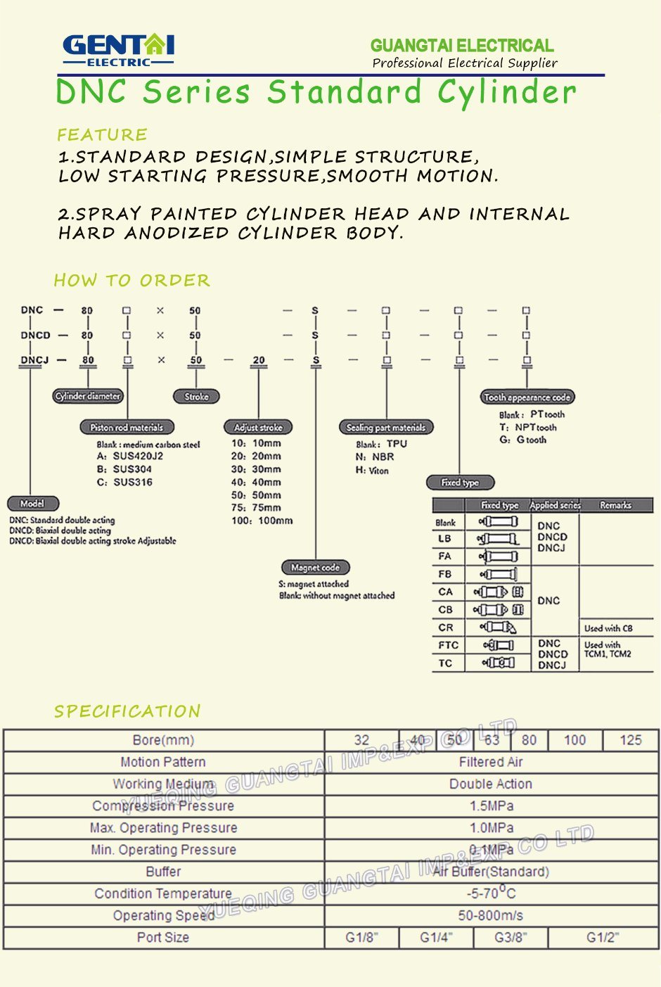 Pneumatic Standard Adjustable DNC40-50 Air Cylinder