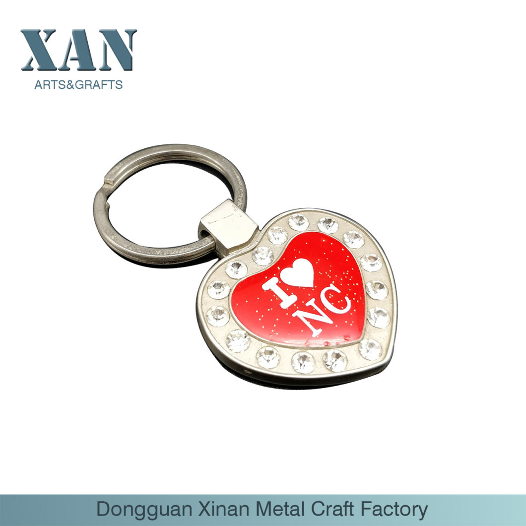 Custom Heart-Shaped Red Diamond-Encrusted Zinc Alloy Key Chain