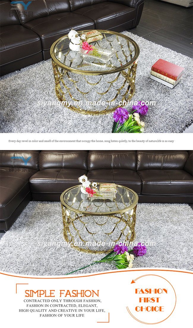Elegance Gold Glasss Round Coffee Table for Sale