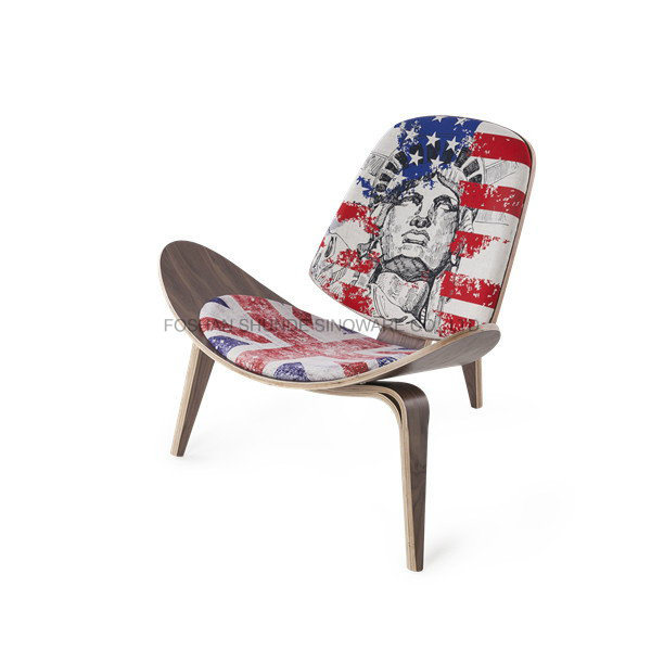 Fabric Lounge Wood Shell Chair (X6003)