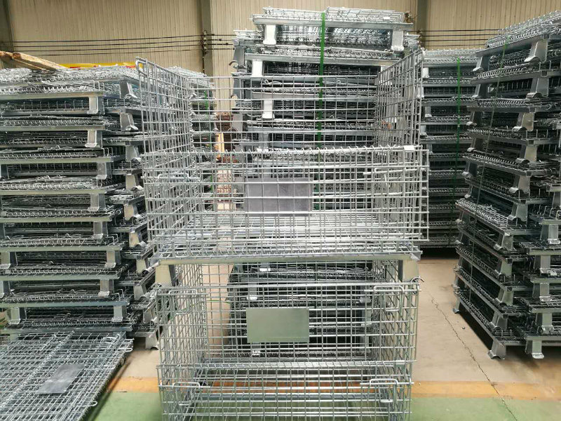 Welded Wire Mesh Collapsible Storage Cage with Wheels for Logistics