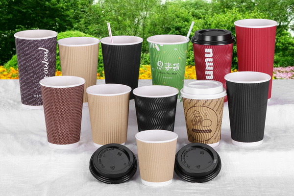 Compostable Disposable Printed Ripple Wall Paper Cup for Hot Liquids