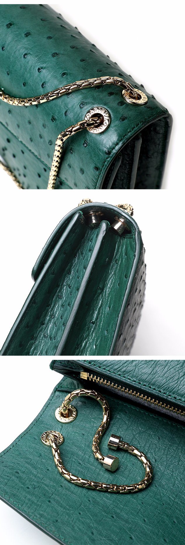 Famous Brand Design Top Quality Real Green Ostrich Skin Leather Sling Bag for Ladies