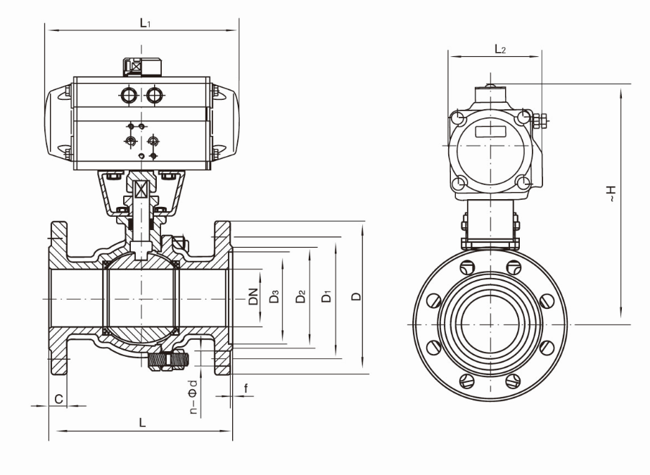 Wcb/Cast Steel Pneumatic Flange Ball Valve with Solenoid Valve