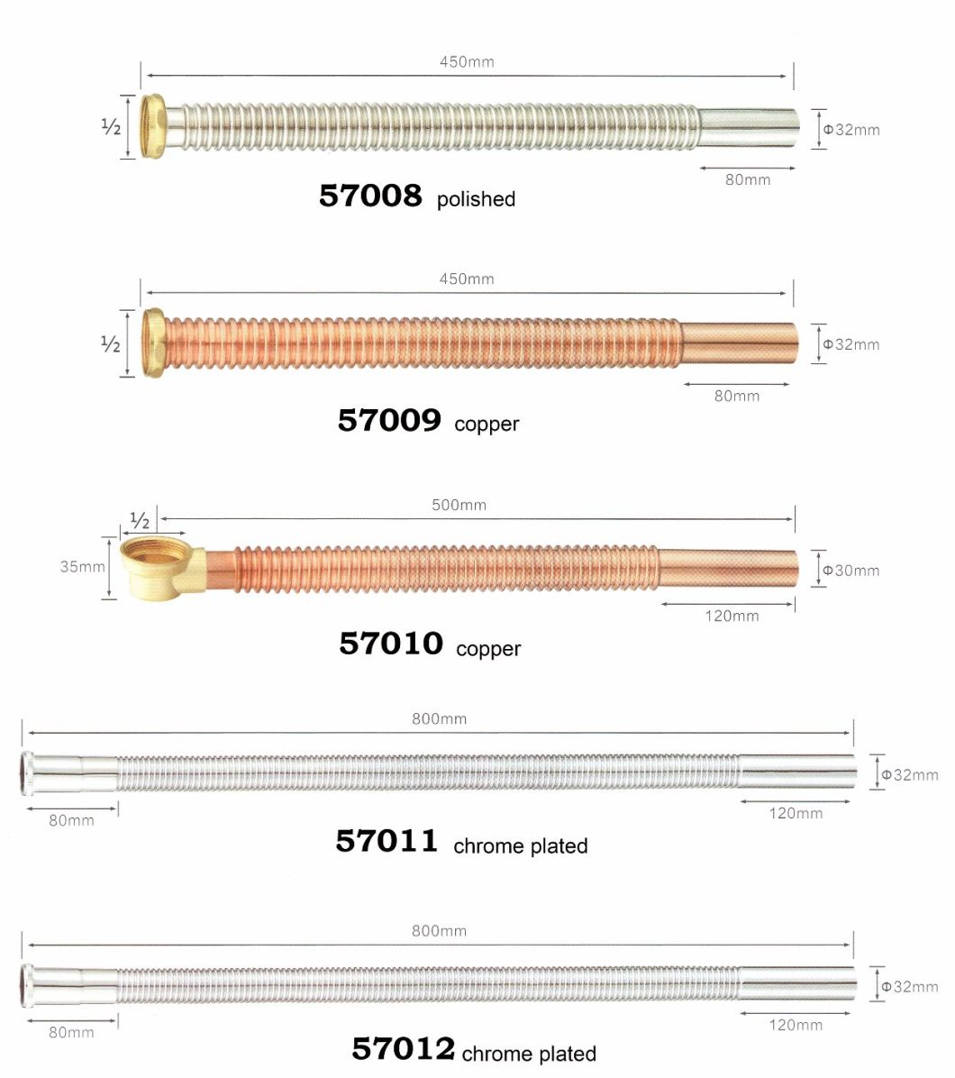 Sanitary Ware Brass Drain Waste Pipe, Brass Corrugated Pipe