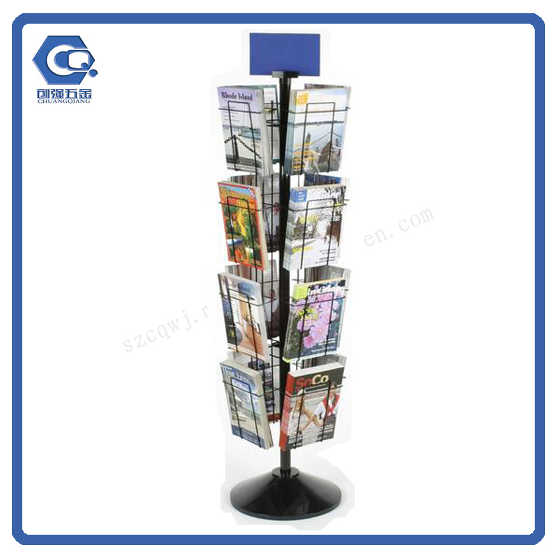 Floor Rotating 16-Pocket Wire Magazine Display Rack with OEM Header