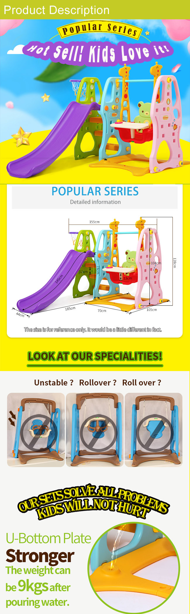 Popular Style Indoor Plastic Slide with Basketball and Footbal Hoop (HBS17002C)
