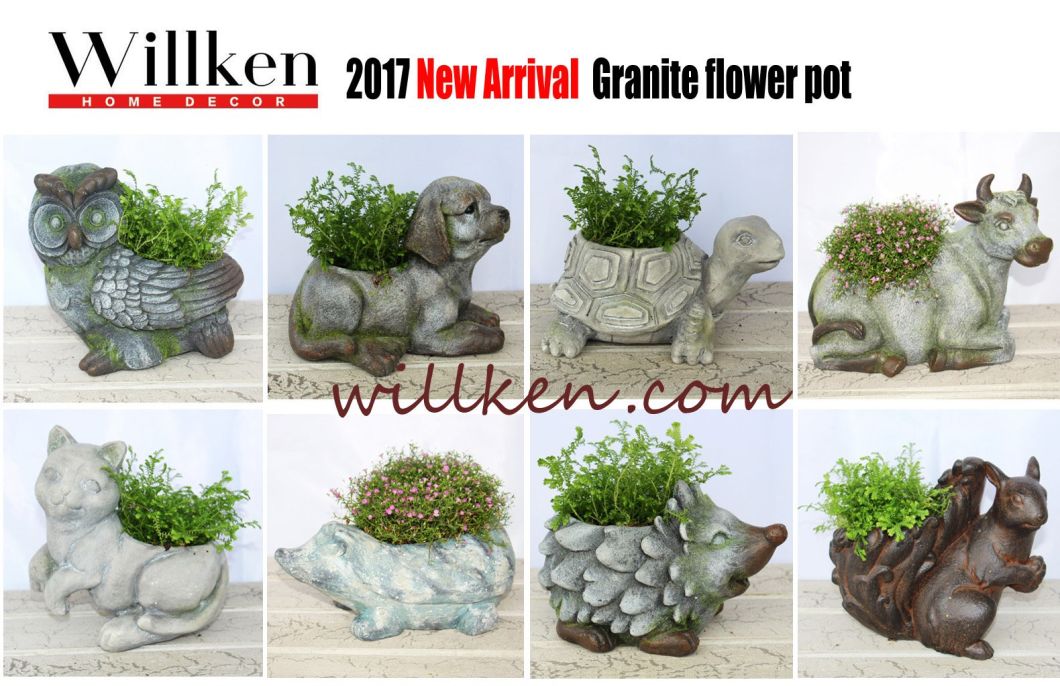 High Quality White Granite Swan Designs Flower Pot for Unique House Decoration
