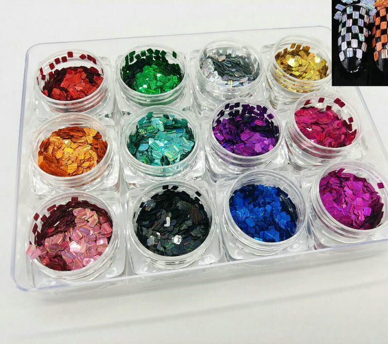 Oblong Laser Glitter for Nail Art and Nail Beauty Pearl Color Series 12 Colors Kg Packing